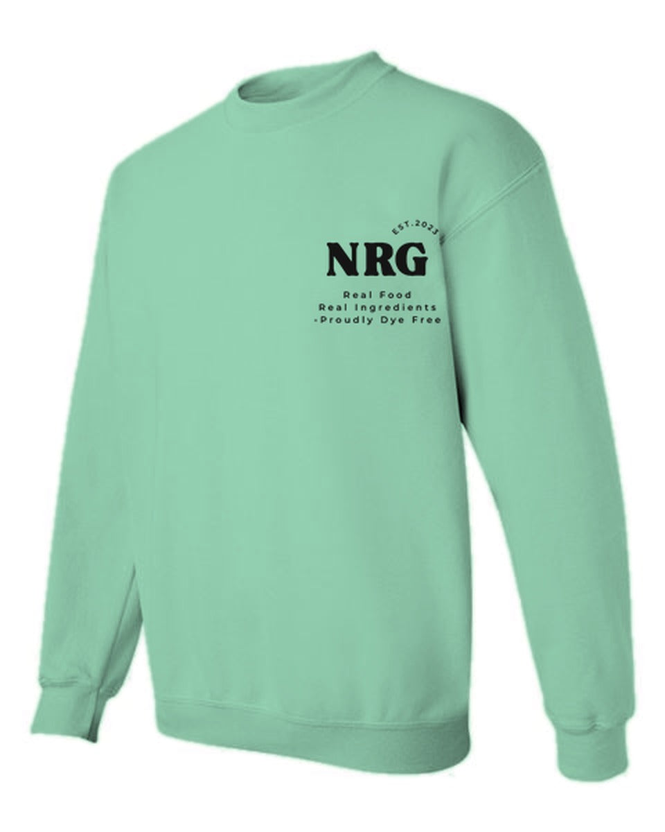 NRG crewneck in Mint Green, logo on left chest